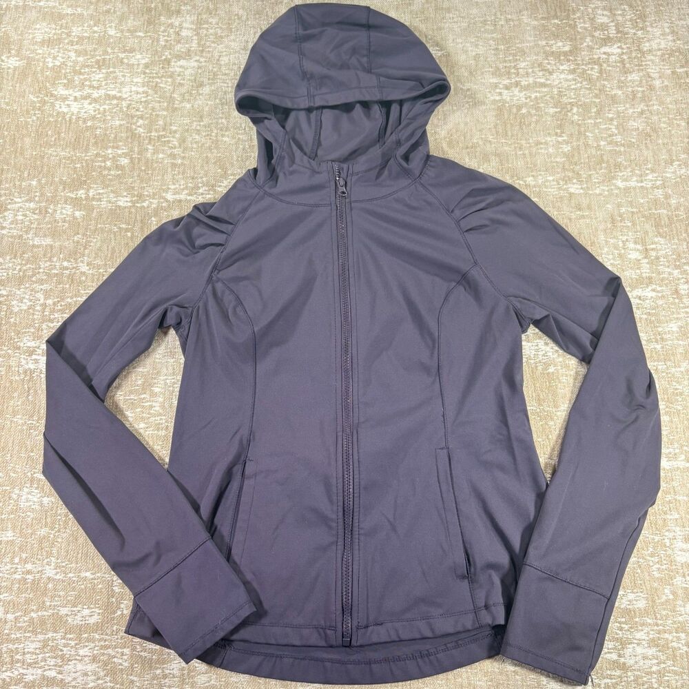 Yogalicious Fitted Athletic Zip-Up Jacket with Hood & Thumbholes - Size L